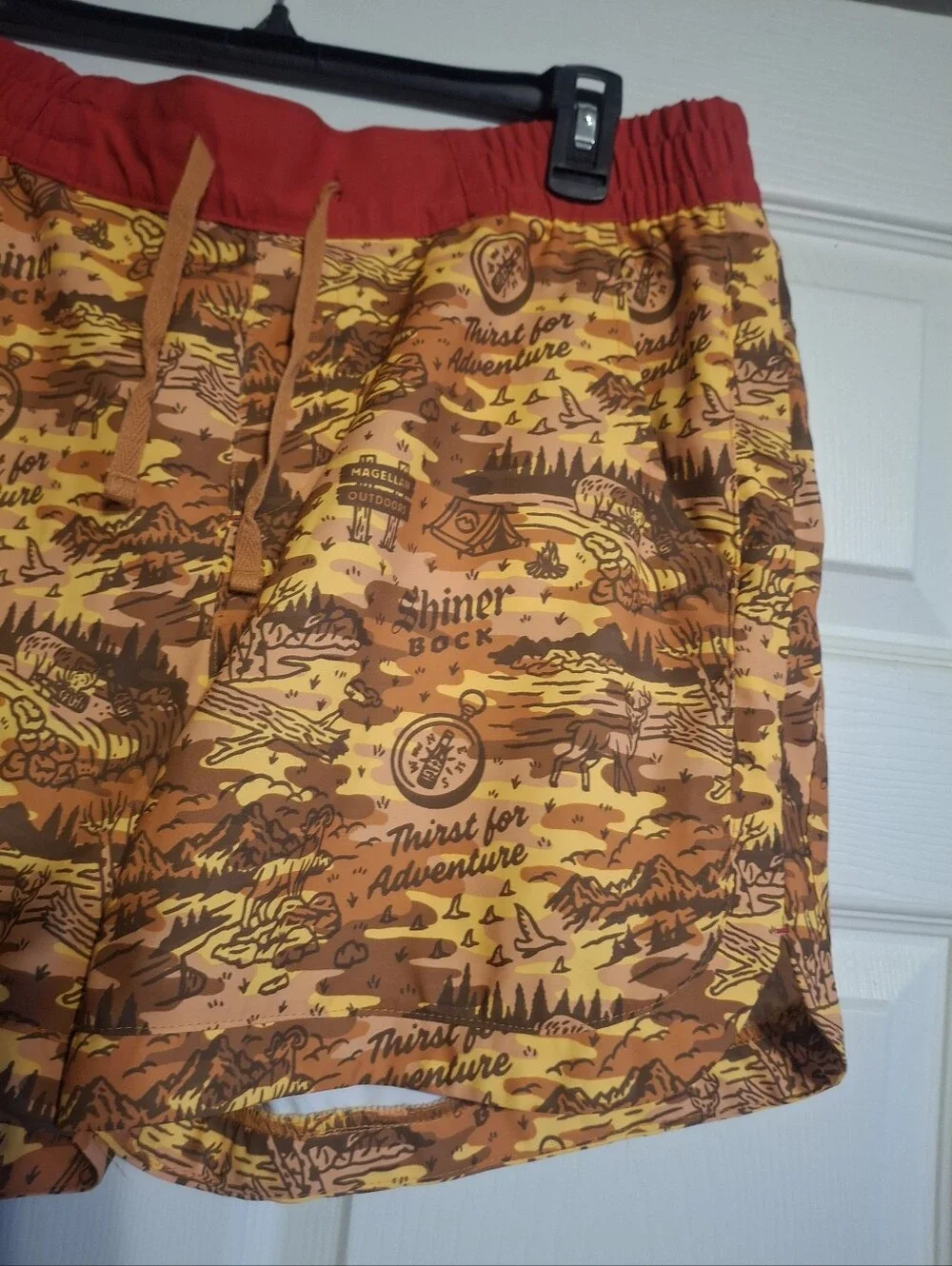 Shiner Bock Orange Adventure Print Swim Trunks